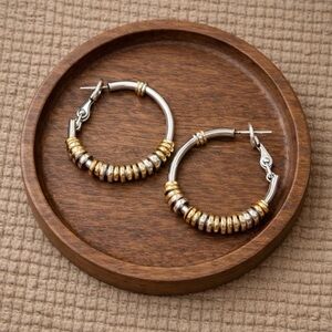 Vintage Cherrydale Two-Tone Hoop Earrings | Gold & Silver Tone Beaded Hoops